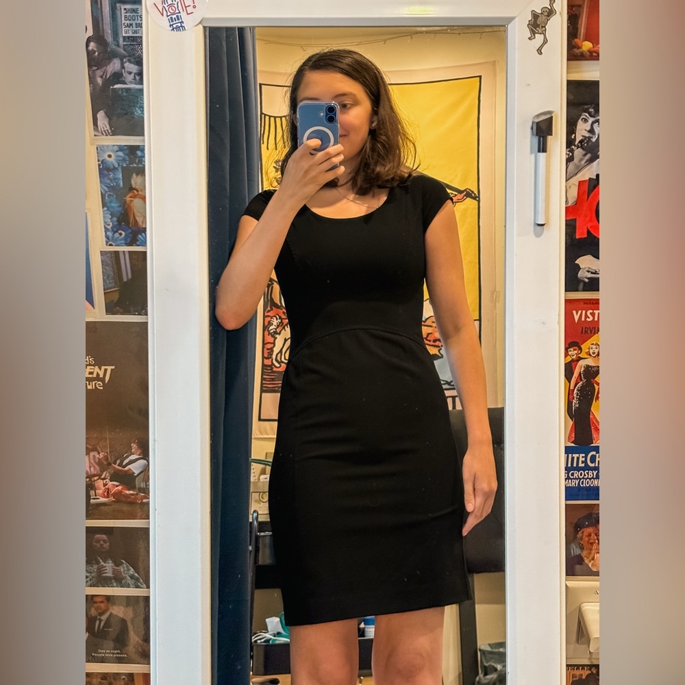 Andrew Marc Black Cap Sleeve Midi Dress